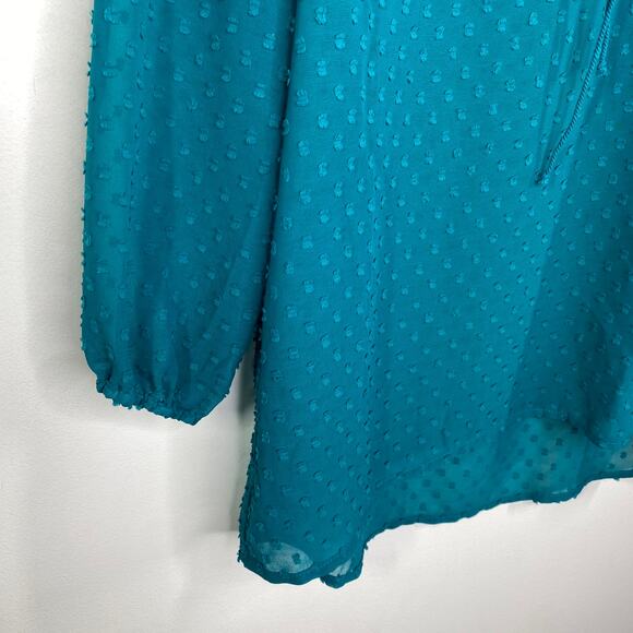 Matilda Jane Women Blue Embroidered Swiss Dot V-Neck Blouse Size XS Modest - Picture 3 of 6